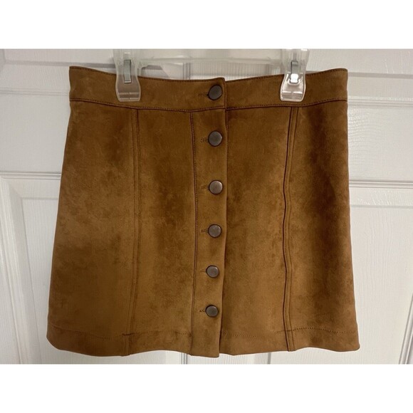 Forever 21 Los Angeles Tan Faux Suede Mini Skirt Button Front Women’s US M - Picture 2 of 5
